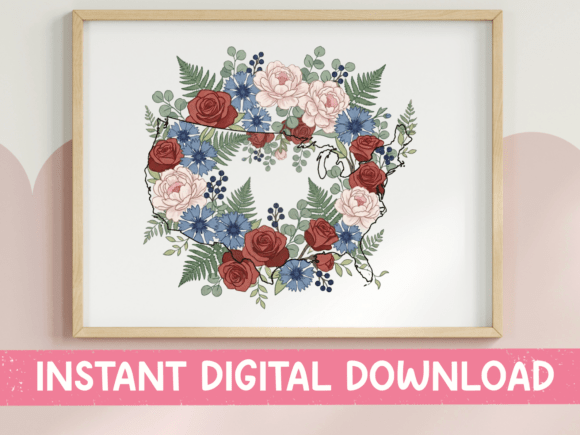 Download USA Floral Map Botanical Illustration - Botanical Collection