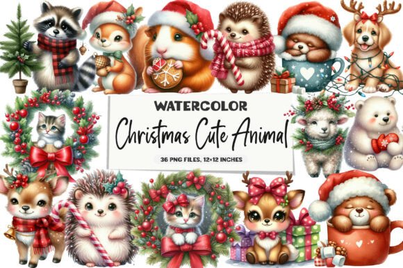 Download Watercolor Christmas Cute Animal Clipart - Cute animal clipart Collection