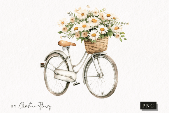 Download Watercolor Vintage Bike with Daisies - Daisies Collection