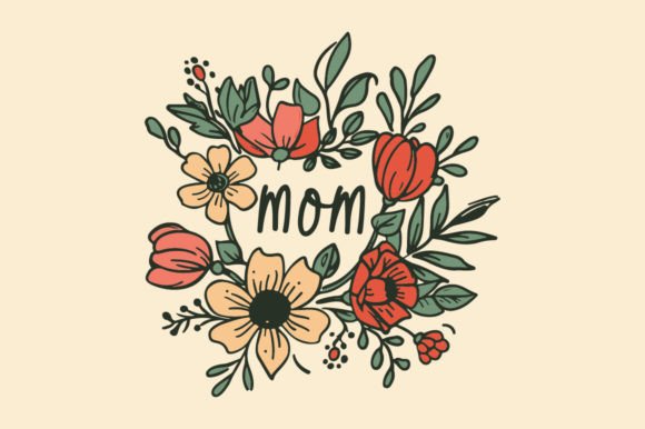 Download Floral Illustration with the Word Mom - Illustration Collection
