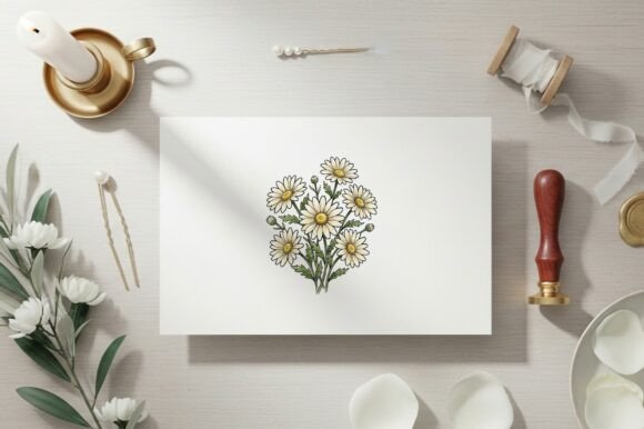 Download White Daisies Bouquet in Line Art - Daisies Collection