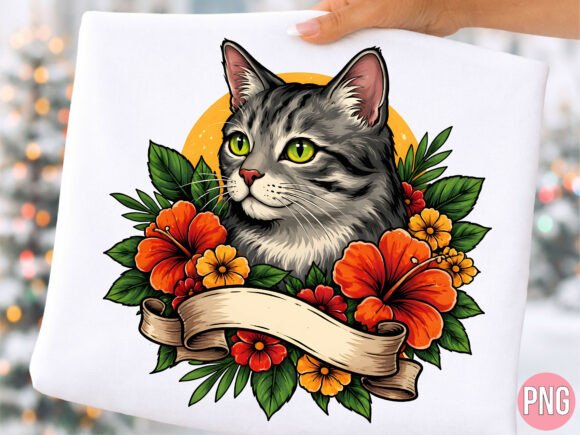 Download Tabby Cat Floral Botanical Design PNG - Botanical Collection
