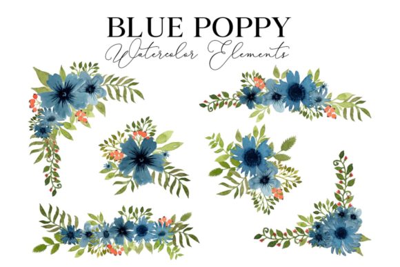 Download Blue Poppy Watercolor Floral Element - Poppy watercolor Collection