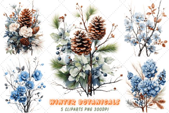 Download Elegant Winter Botanicals Watercolor Set - Botanical Collection