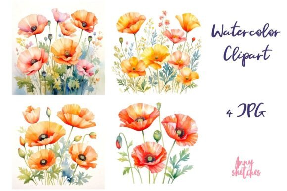 Download California Poppy Watercolor Clipart 4JPG - Poppy watercolor Collection
