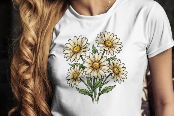 Download White Daisies with Green Leaves in Art - Daisies Collection