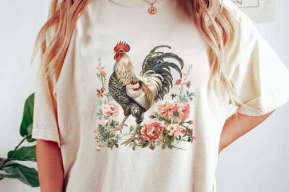 Download Vintage Rooster Floral Botanical Illustration Farmhouse Decor Clipart Png - Botanical Collection