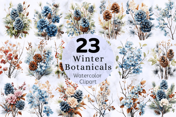 Download Winter Botanical Watercolor Clipart - Botanical Collection