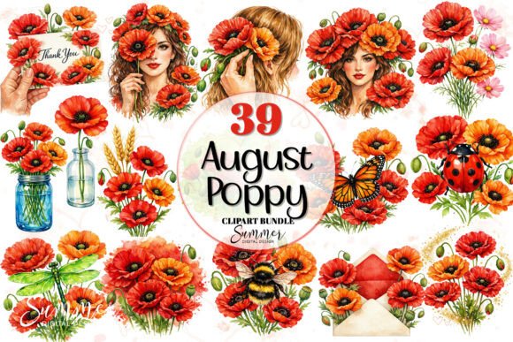 Download August Poppy Watercolor Florals Clipart - Poppy watercolor Collection