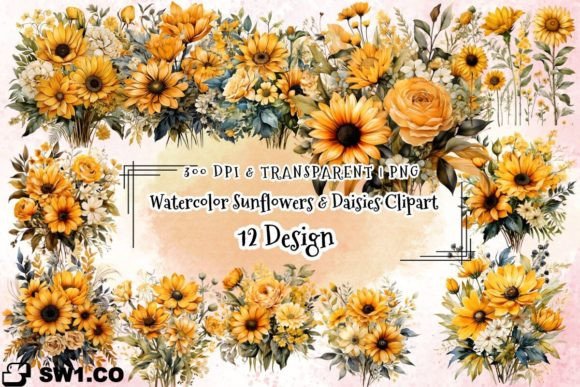 Download Watercolor Sunflowers Daisies Clipart - Daisies Collection