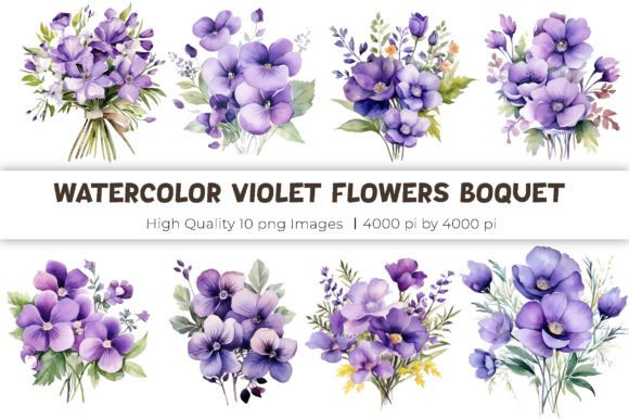 Download Violet Flowers Bouquet Watercolor - Violet flowers Collection